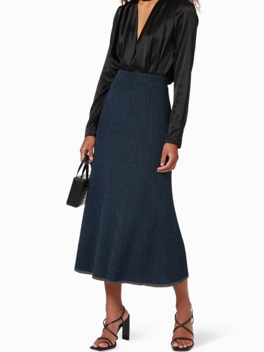 NEW JONATHAN SIMKHAI Women’s Ria Metallic Ribbed Maxi Skirt